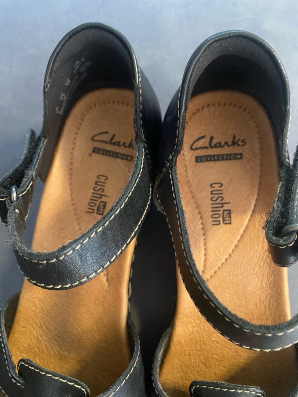 Clarks Black Leather Mary Jane Sandals with Ankle Strap - Picture 5 of 8